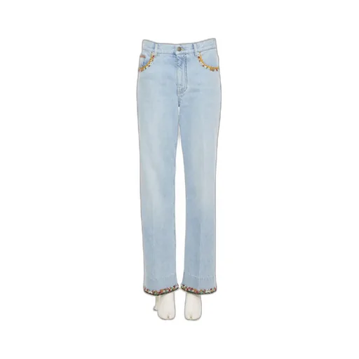 Valentino Floral Hem Wide Leg Jeans