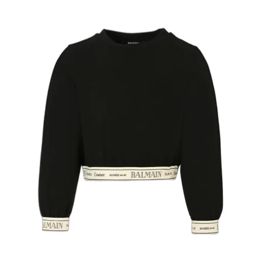 Balmain Kids Logo-Band Crewneck Cropped Jumper