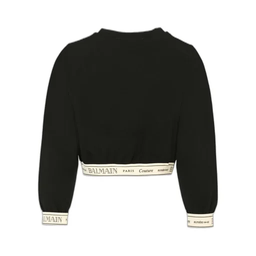 Balmain Kids Logo-Band Crewneck Cropped Jumper