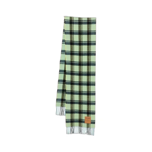 Ganni Logo Patch Checked Fringed Scarf
