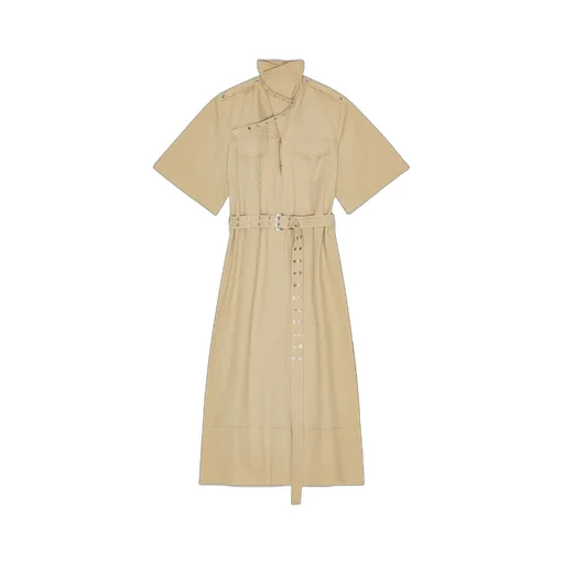 Ganni Deep V-Neck Belted Dress