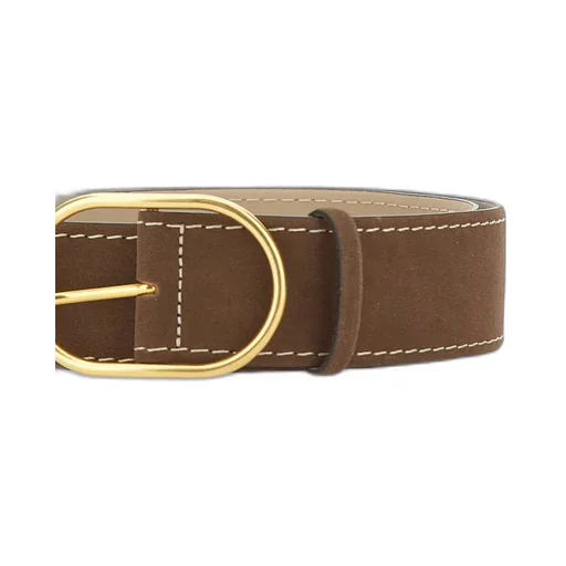 Oval-Buckle Suede Belt