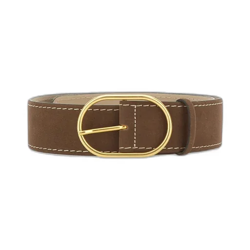 Oval-Buckle Suede Belt