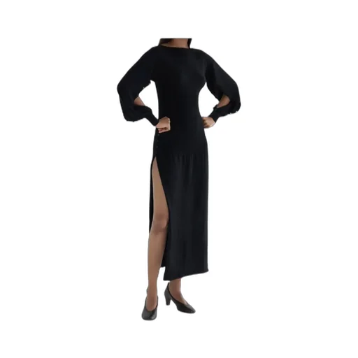 Fa Button-Detail Long-Sleeve Dress
