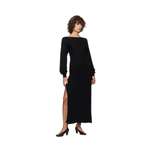 Fa Button-Detail Long-Sleeve Dress