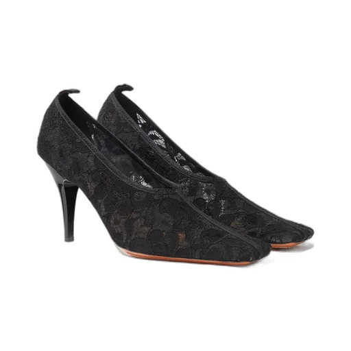 Square-Toe Lace Stiletto Pumps