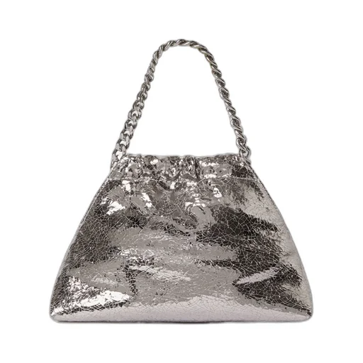 Falabella Cracked Metallic Drawstring Crossbody Bag