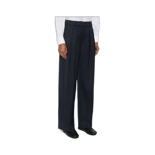 Wool Blend Wide Leg Trousers With Belt Loops