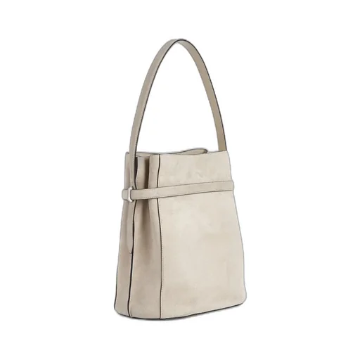 Belted Suede Bucket Bag