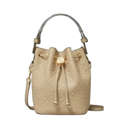 Embossed-Crest Leather Mini Bucket Bag