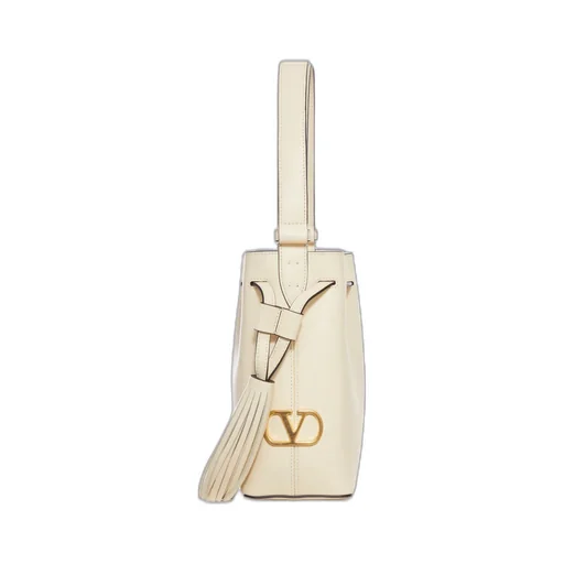 V-Logo Tassel Leather Bucket Bag