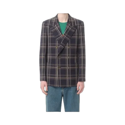 Checked Double-Breasted Blazer