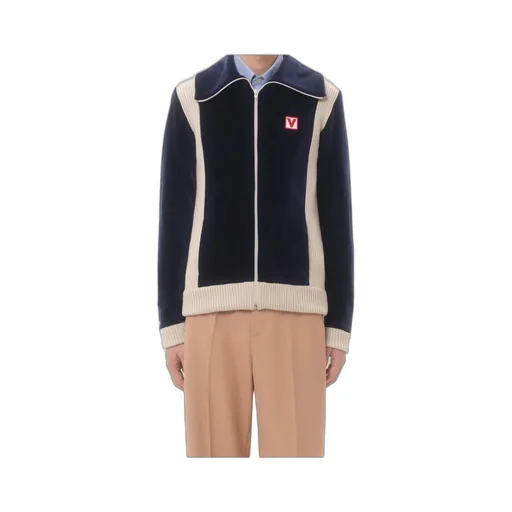 Chez Valentino High-Neck Chenille Sweatshirt With Zip And Patch