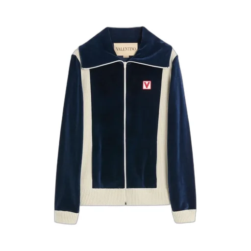 Chez Valentino High-Neck Chenille Sweatshirt With Zip And Patch