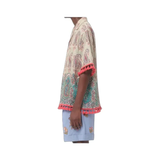 Lightweight Linen Bowling Shirt With Voyage Imaginaire Print