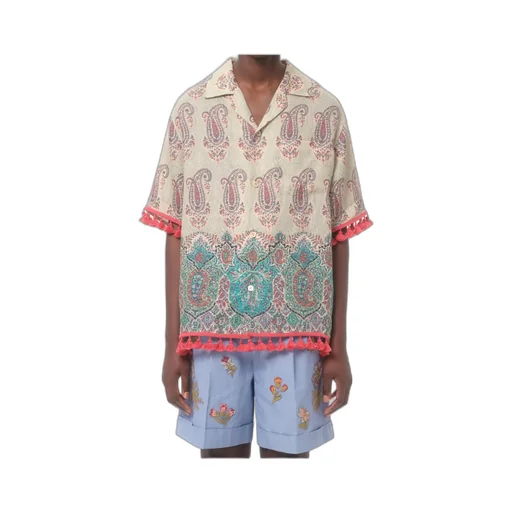 Lightweight Linen Bowling Shirt With Voyage Imaginaire Print