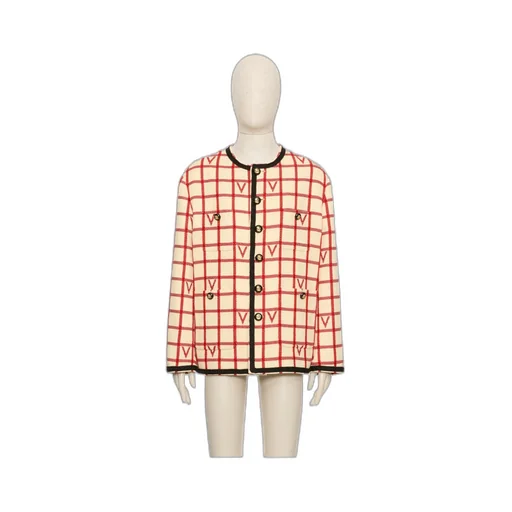 Wool Blend Jacket With V Check Pattern