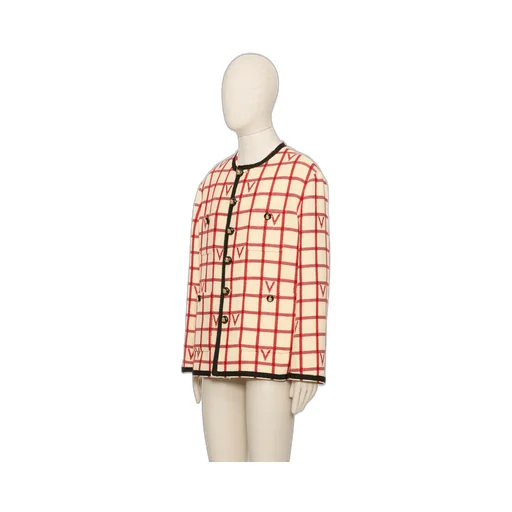 Wool Blend Jacket With V Check Pattern