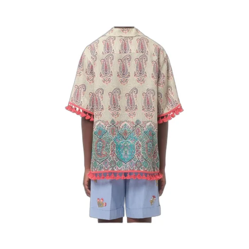 Lightweight Linen Bowling Shirt With Voyage Imaginaire Print