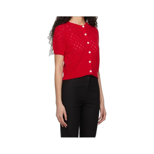 Red Crochet Half Sleeve Cardigan
