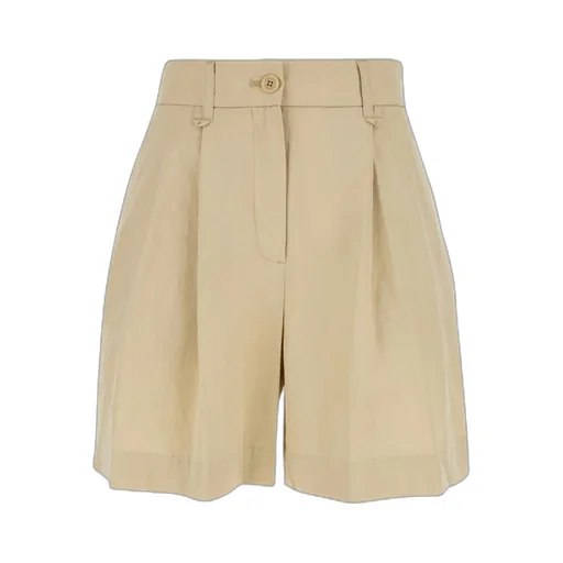 Beige Bermuda Shorts With Pinces In Cotton And Linen Woman