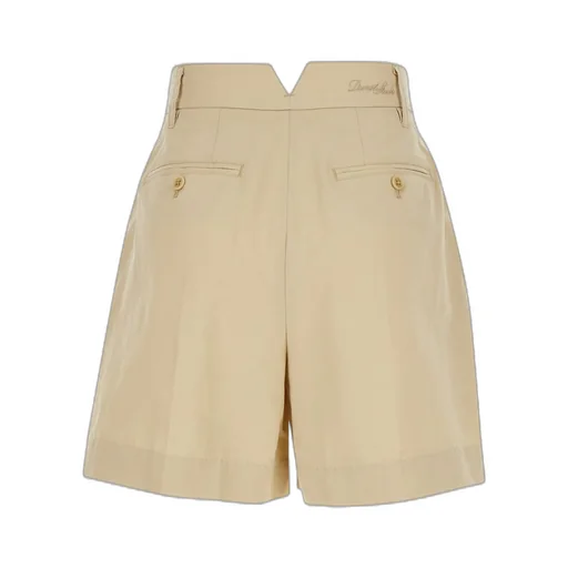 Beige Bermuda Shorts With Pinces In Cotton And Linen Woman
