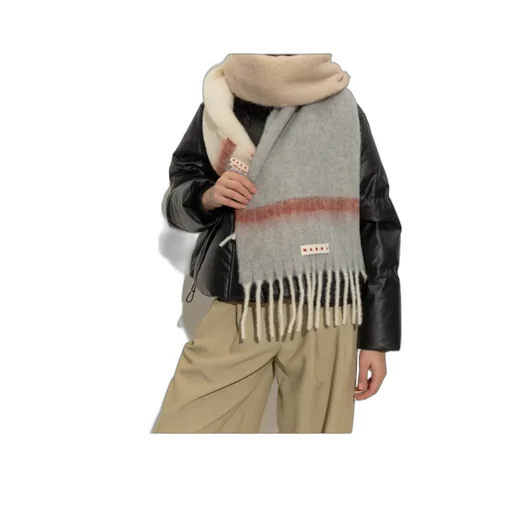 Marni Logo Patch Fringed Scarf