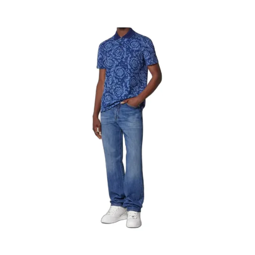 Versace Barocco-Jacquard Short-Sleeved Polo Shirt