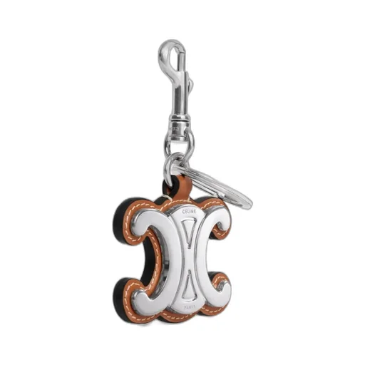 Metal Triomphe Keyring In Metal And Calfskin