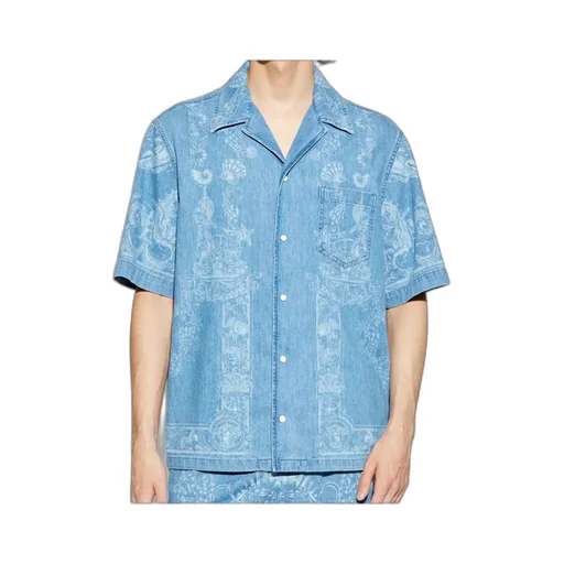 Versace Pattern-Printed Short-Sleeved Denim Shirt