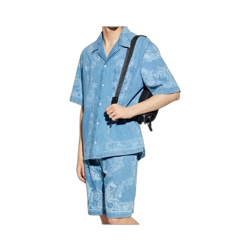 Versace Pattern-Printed Short-Sleeved Denim Shirt