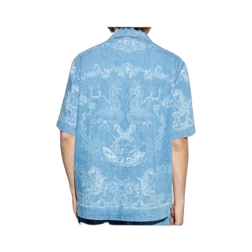 Versace Pattern-Printed Short-Sleeved Denim Shirt