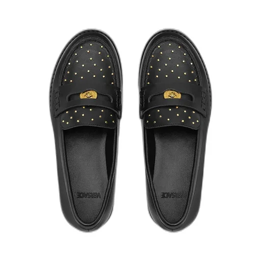 Medusa Studded Leather Loafers