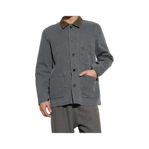 Corduroy-Collar Denim Shirt Jacket