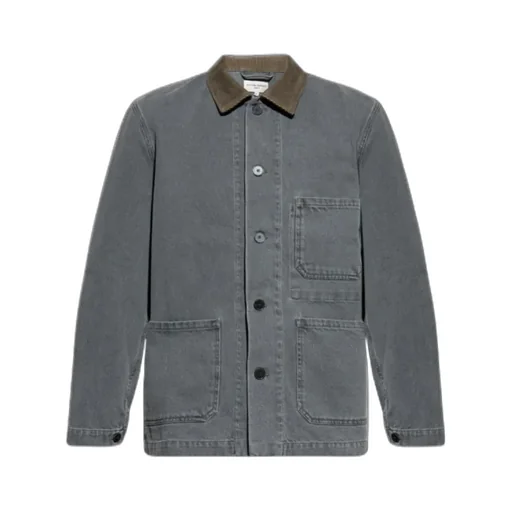 Corduroy-Collar Denim Shirt Jacket