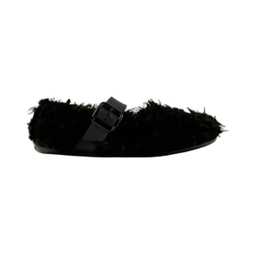 Wabi Buckle-Fastening Furry Flat Pumps