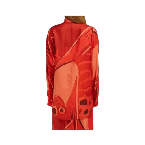 Fish Print Silk Shirt With Sash