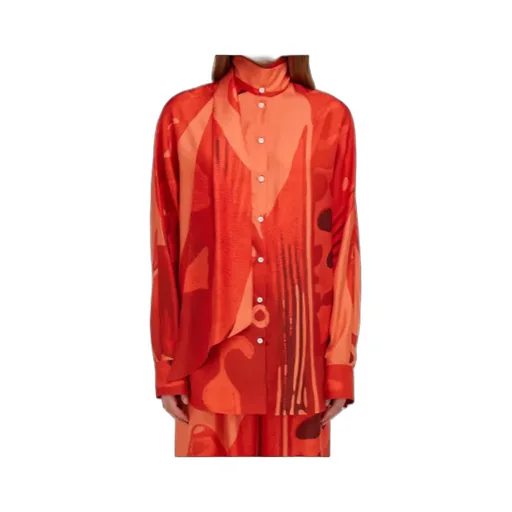Fish Print Silk Shirt With Sash