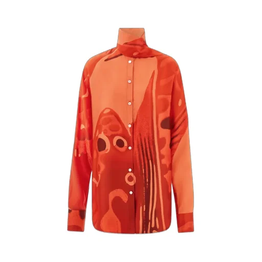 Fish Print Silk Shirt With Sash