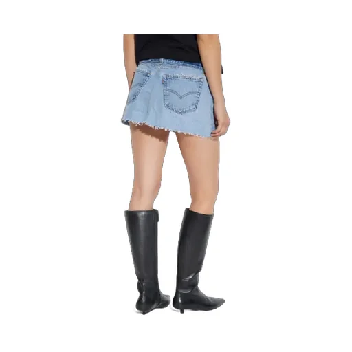 Button-Fastening Frayed Denim Skirt