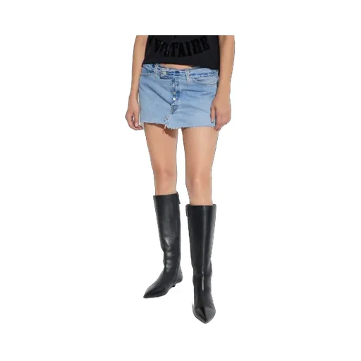Button-Fastening Frayed Denim Skirt