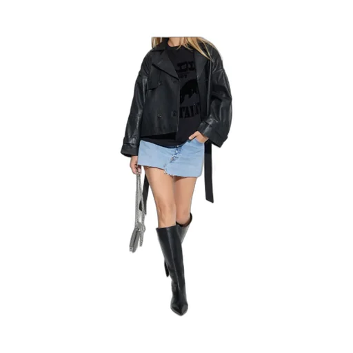 Button-Fastening Frayed Denim Skirt