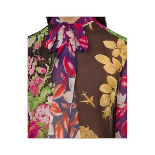 Floral-Print Silk Blouse