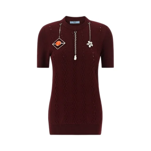 Short-Sleeved Wool Sweater With Pendants