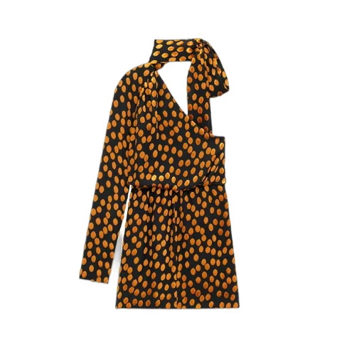 Saint Laurent One-Shoulder Velvet Dotted Dress