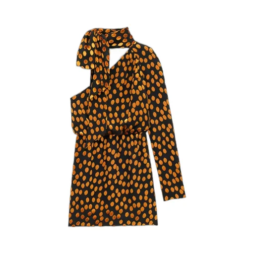 Saint Laurent One-Shoulder Velvet Dotted Dress