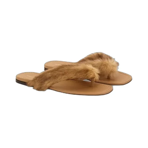 Thong Sandal With Fur Detail