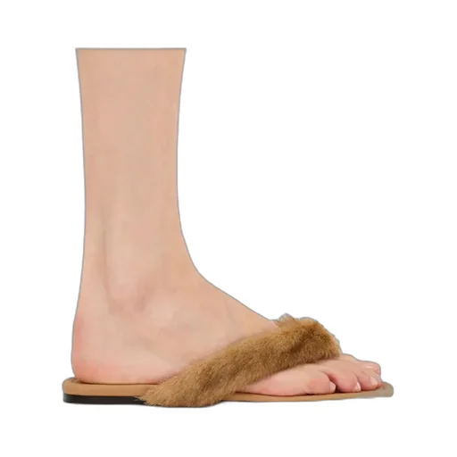 Thong Sandal With Fur Detail