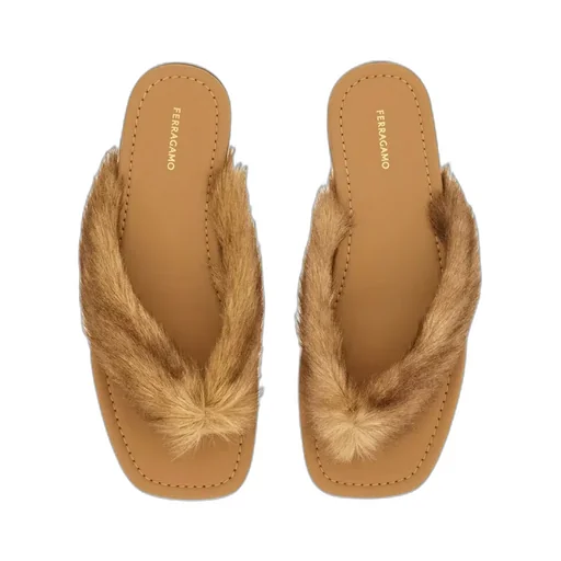 Thong Sandal With Fur Detail