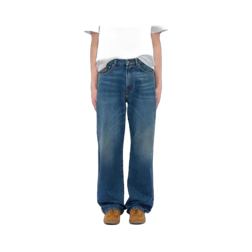Blue Faded Denim Trousers With Embroidered Logo